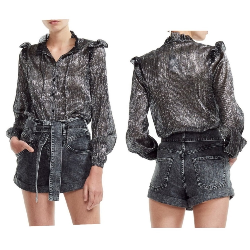 Maje silver Clunny Ruffled Metallic Top - Picture 1 of 4